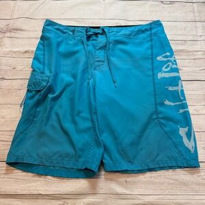 Salt Life SLX-QD Vapor Stretch Fishing Swim Board Shorts Blue Size 34